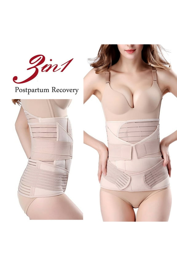 3 in 1 Women and Maternity Breathable Elastic Postpartum Support Recover Belt Sharper Support Girdle Belt Post Pregnancy Belly Waist Slimming Shaper Wrapper Band Abdomen Abdominal Binder Bell