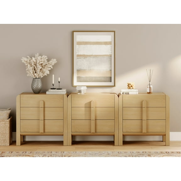 3 In 1 Wood Accent Cabinet with Drawers, 94.5" Modern Credenza Storage Cabinet with Curved Profile Design for Living Room, Kitchen, Dining Room, Hallway