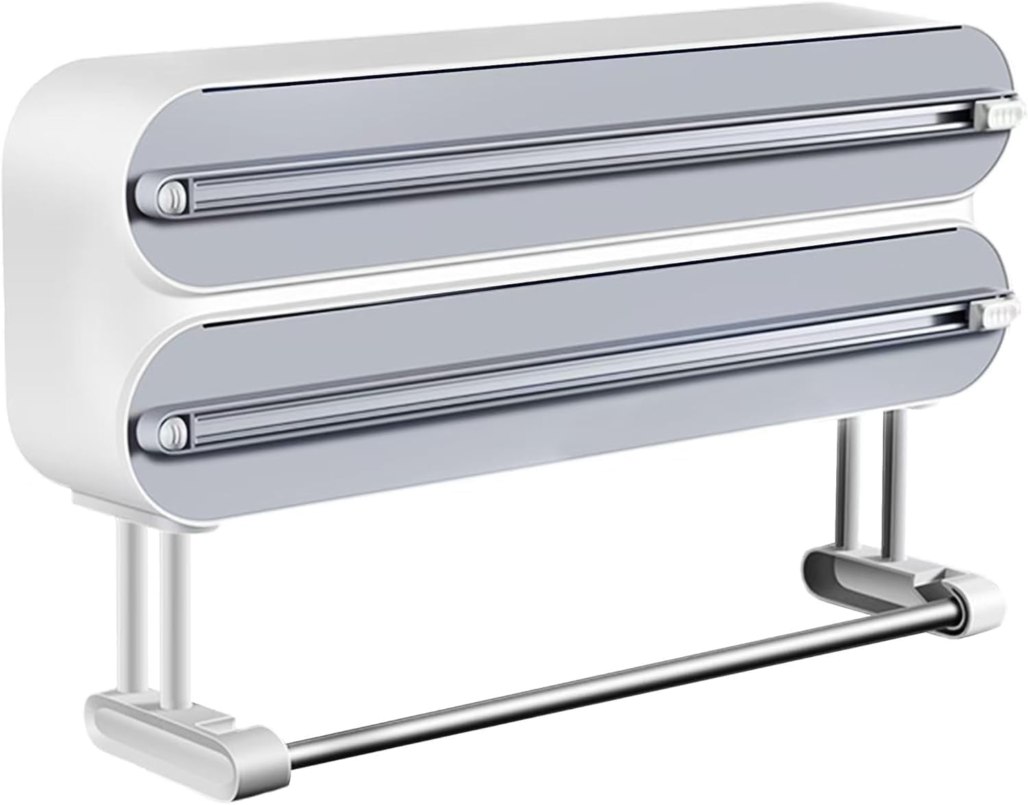 3 in 1 Wrap Organizer with Cutter Includes 2 Rolls of Plastic Wrap and Aluminum Foil Dispenser，Magnetic Paper Towel Holder for Fridge，foil and Plastic wrap Organizer，Magnetic Paper Towel Holder