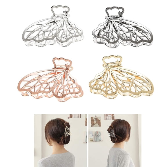 3.1 X 2.0 X 1.2 Inches 4Pcs Metal Butterfly Hair Claw Clips, Cute Nonslip Small Hairclip, Suitable for Thick Curly Long Sparse Hair Style Fashion Accessories Gift for Girls