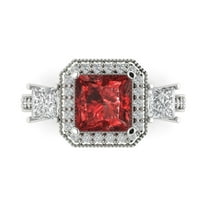 3.005 ct Princess Cut Natural Garnet 3 Stone 14K White Gold Womens Engagement Ring