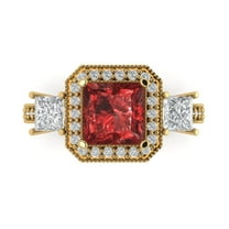 Three-Stone Engagement Ring for Women - 3.005ct Natural Garnet in 18K Yellow Gold Promise Ring