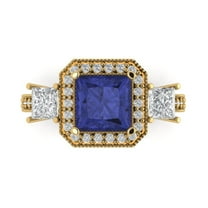 Three-Stone Engagement Ring for Women - 3.005ct Simulated Tanzanite in 18K Yellow Gold Promise Ring