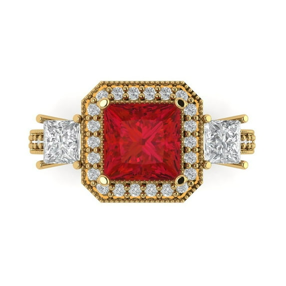 Three-Stone Engagement Ring for Women - 3.005ct Simulated Pink Tourmaline in 14K Yellow Gold Promise Ring