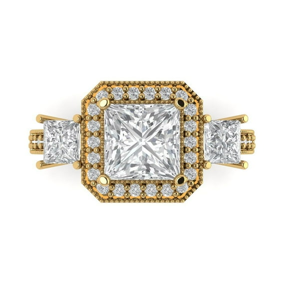 3.005 ctw 3 Stone Anniversary Ring for Women | Princess Cut Zirconia Diamond | Hyperallergenic Solid 18K Yellow Gold