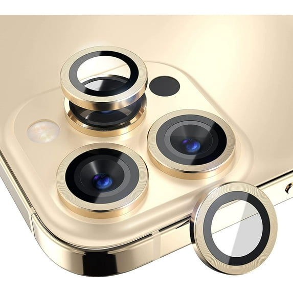[3+1] for iPhone 13 Pro/iPhone 13 Pro Max Camera Lens Protector, 9H Tempered Glass Camera Cover Screen Protector Metal Ring Decoration Accessories (Gold)