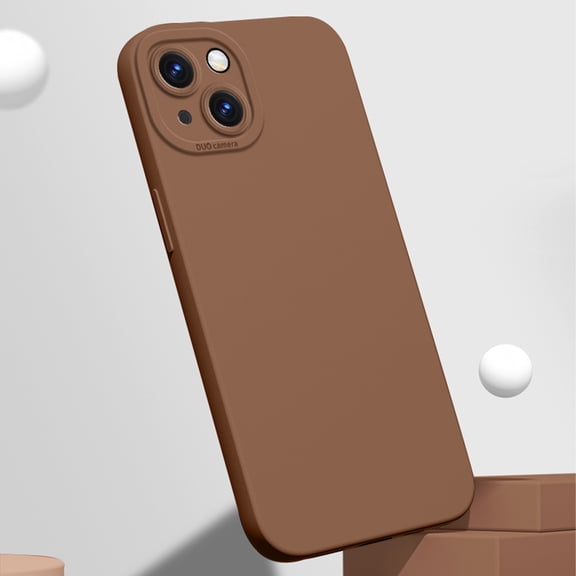 3 in 1 for iPhone 15 Plus Case, Luxury Silicone Rubber Upgraded Lens Protection, Soft Microfiber Lining Shockproof Protective Slim Fit Phone Case Cover for iPhone 15 Plus, Brown