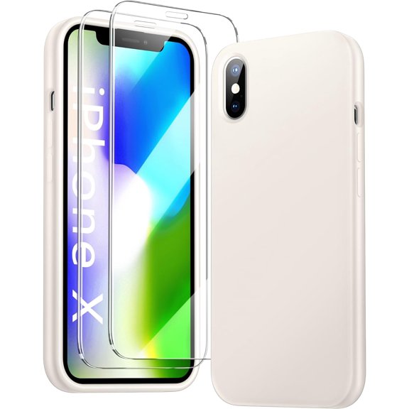 [3 in 1 for iPhone X Case/iPhone Xs Case with Screen Protector, Liquid Silicone Slim Shockproof Protective Phone Case for iPhone X/XS 5.8 inch. (Stone)