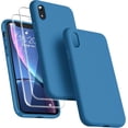 thumbnail image 1 of [3 in 1 for iPhone Xr Case, with 2 Pack Screen Protector, Liquid Silicone Slim Shockproof Protective Phone Case 6.1 inch [Microfiber Lining] (Navy Blue)…, 1 of 12