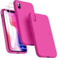 thumbnail image 1 of [3 in 1 for iPhone x Case/iPhone Xs case, with 2 Pack Screen Protector, Liquid Silicone Slim Shockproof Protective Phone Case 5.8 inch [Microfiber Lining] (Hot Pink), 1 of 11