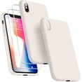 thumbnail image 1 of [3 in 1 for iPhone x Case/iPhone Xs case, with 2 Pack Screen Protector, Liquid Silicone Slim Shockproof Protective Phone Case 5.8 inch [Microfiber Lining] (Stone), 1 of 11