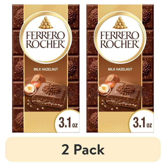 (2 pack) 3.1 oz, Ferrero Rocher Premium Chocolate Bar, Milk Chocolate Hazelnut
