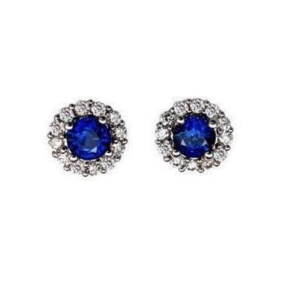 3.10 CT Ceylon Sapphire Diamonds Stud Halo Earrings, 14K White Gold