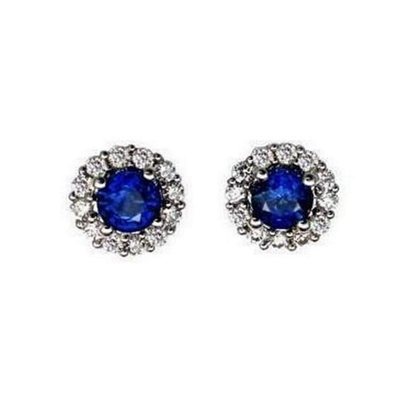 3.10 CT Ceylon Sapphire Diamonds Stud Halo Earrings, 14K White Gold