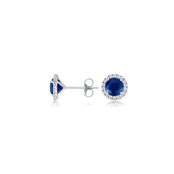 3.10 CT Diamond Ceylon Sapphire Stud Earrings, 14K White Gold