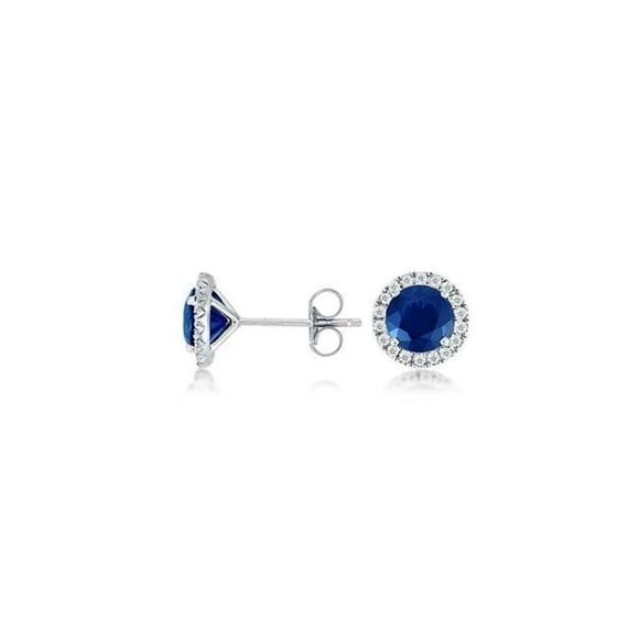 3.10 CT Diamond Ceylon Sapphire Stud Earrings, 14K White Gold