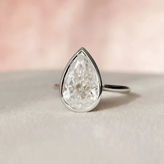 3.10 CTW Pear Cut Moissanite Hidden Halo Engagement Ring 14K White Gold Plated