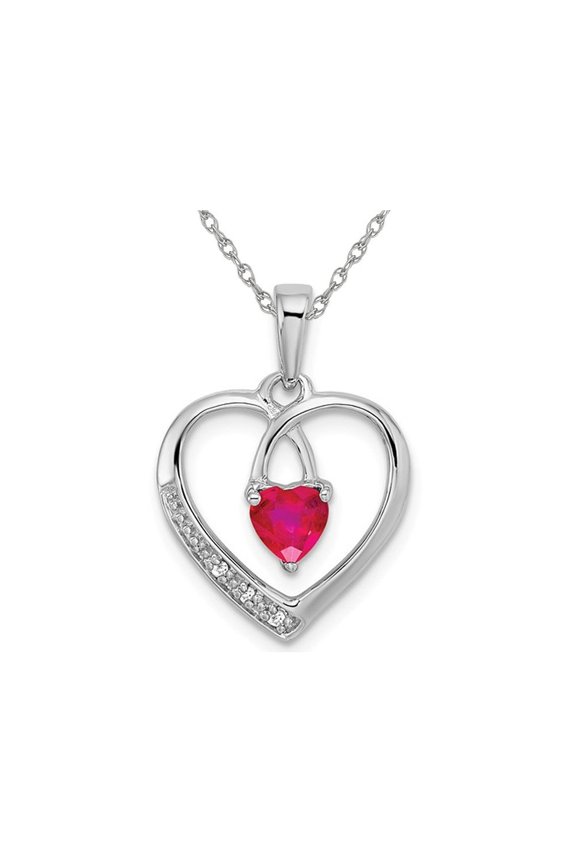 3/10 Carat (Ctw) Ruby Heart Pendant Necklace in 14K White Gold with Chain for Women