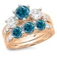 thumbnail image 1 of 3.10 Carat (ctw) 10K Rose Gold Round Blue & White Diamond Ladies Bridal 3 Stone Engagement Ring With Matching Band Set 3, 1 of 1