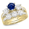 thumbnail image 1 of 3.10 Carat (ctw) 10K Yellow Gold Round Blue Sapphire & White Diamond Ladies Bridal 3 Stone Engagement Ring With Matching, 1 of 1