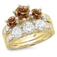 thumbnail image 1 of 3.10 Carat (ctw) 10K Yellow Gold Round Champagne & White Diamond Ladies Bridal 3 Stone Engagement Ring With Matching Ban, 1 of 1