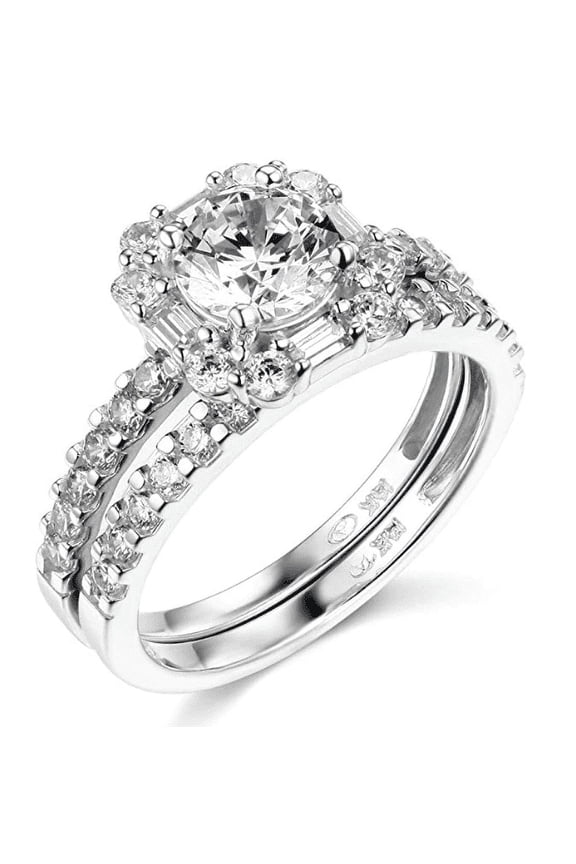 3.10 Ct Round Cut Solid 14K White Gold Engagement Wedding Ring Set Matching Band