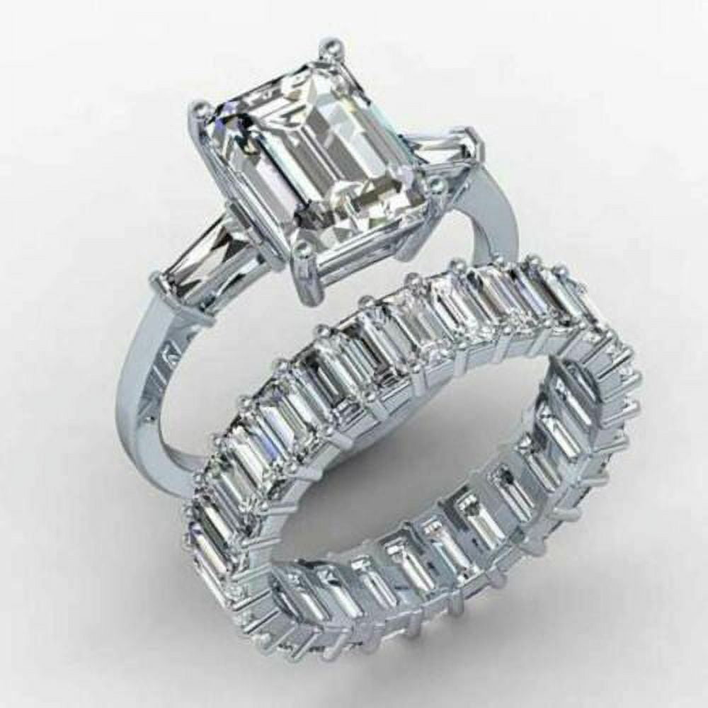 VIRAJ GEMS 3.10 Ct White Forever Diamond Emerald Cut Bridal Engagement Ring 14K White Gold