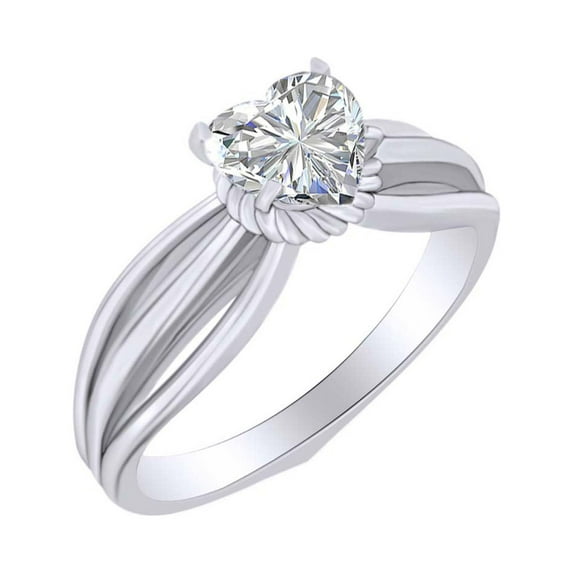 AFFY 3/10 Cttw Heart Cut White Natural Diamond Solitaire Engagement Ring In 14k Solid White Gold (0.30 Carat) Ring Size-10