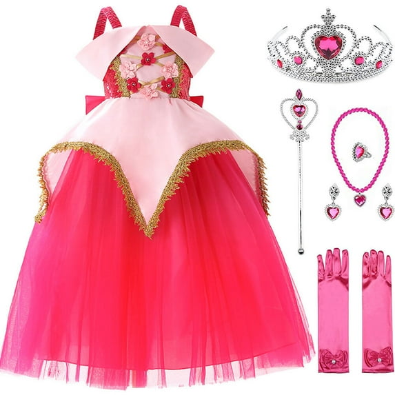 3-10 Year Girls Aurora Dress Off Shoulder Sleeping Princess Cosplay Dress