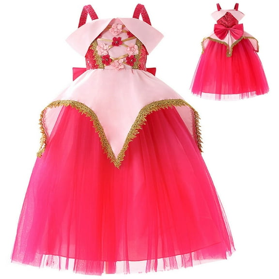 3-10 Year Girls Aurora Dress Off Shoulder Sleeping Princess Cosplay Dress