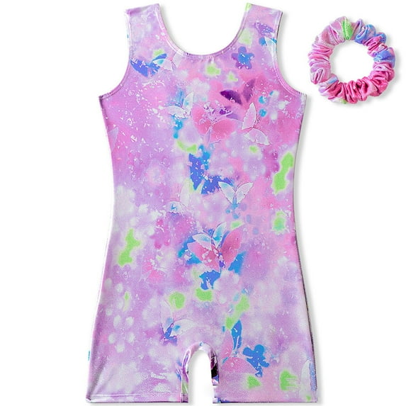 3-10 Years Kids Leotards for Girls Gymnastics with Shorts Dance Matching Hair Scrunchie