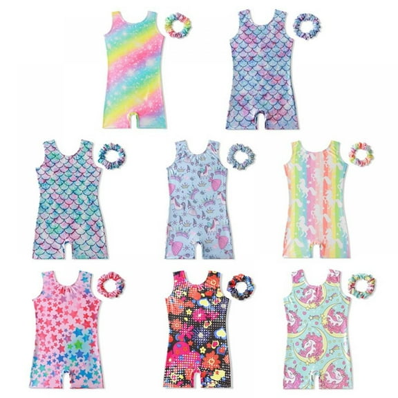 3-10 Years Leotard For Girls Gymnastics with Scrunchie Racerback Style Soft Fabric Athletic Wear