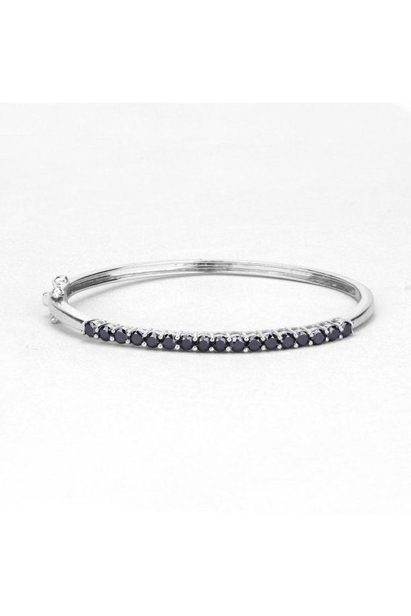 3.10 ct Black Diamond Prong Bangle Bracelet / 14k Gold over Round Cut Bangle Bracelet / 14k White Gold Plated Diamond Bracelet / Black Diamond Bangle Bracelet Fine Jewelry Gifts for Women