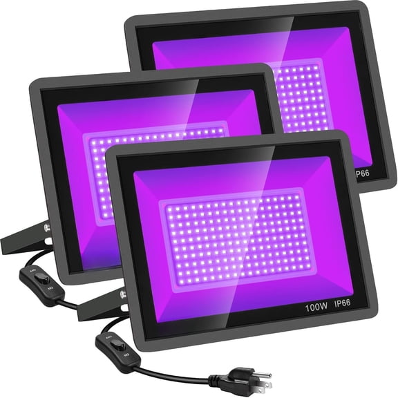 3  100W  Black Light, Blacklight Flood Light with Plug and , IP66  Neon  for Party, Halloween, Fluorescent Poster,  , Aquarium