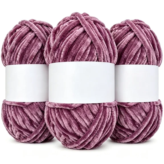 3 * 100g Fluffy Velvet Chenille Yarn for Crocheting and Knitting, Handcrafts Weaving Soft Chenille Yarn, Used for Making, Clothes, DIY Craft (Deep Peach)