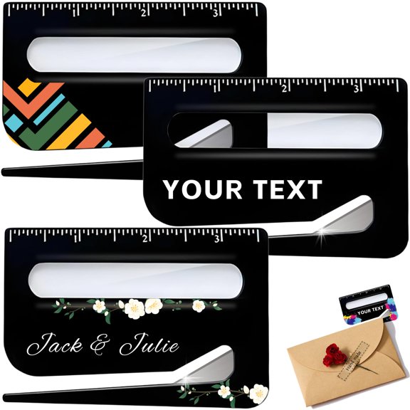 3-100pcs Custom Letter Opener, Bulk Personalized Envelope Slitter with Scale and Magnifying Glass, Customized Picture/Text Safe Paper Cutter for Mails, Envelopes, Packages (Black)