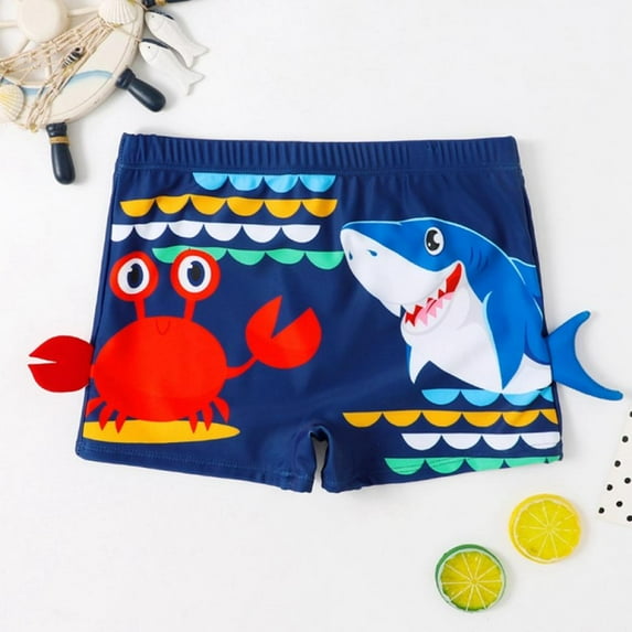 3-10T Boys Swim Trunks Kids Boardshorts 3D Shark Print Swimwear Quick Dry Beach Shorts UPF 50+