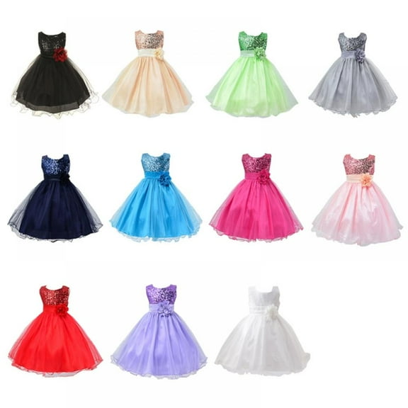 3-10T Kids Girls Flower Princess Sequin Dress Birthday Bridesmaid Party Pageant Formal Long Dresses