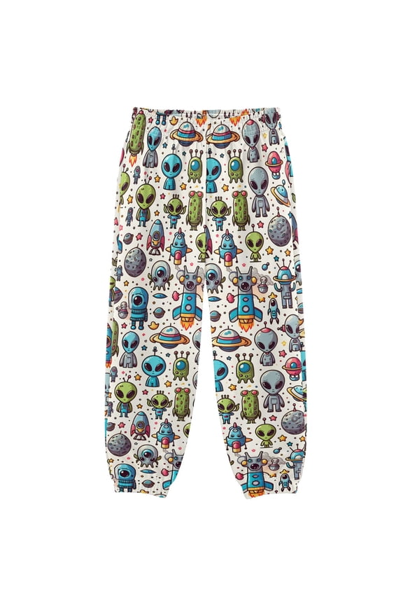 3-10T Pants Cartoon Space Background with Many Alient Cool Casual Sweatpants Joggers