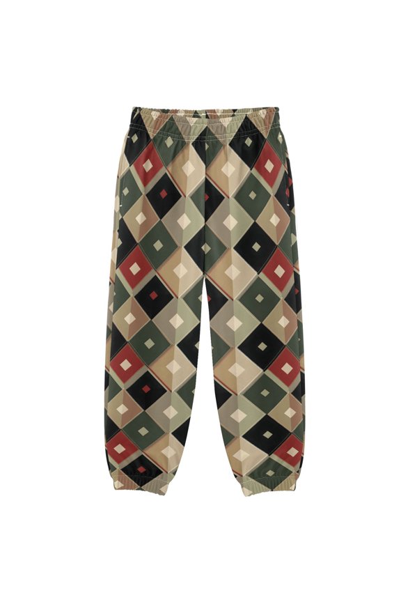 3-10T Pants Vintage Red Black Green Argyle Pattern Cool Casual Sweatpants Joggers