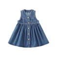thumbnail image 1 of 3-10Y Girls Summer Casual Sleeveless Denim Dresses V-Neck Button Front A Line Skirt Jean Dress Party Dresses, 1 of 5