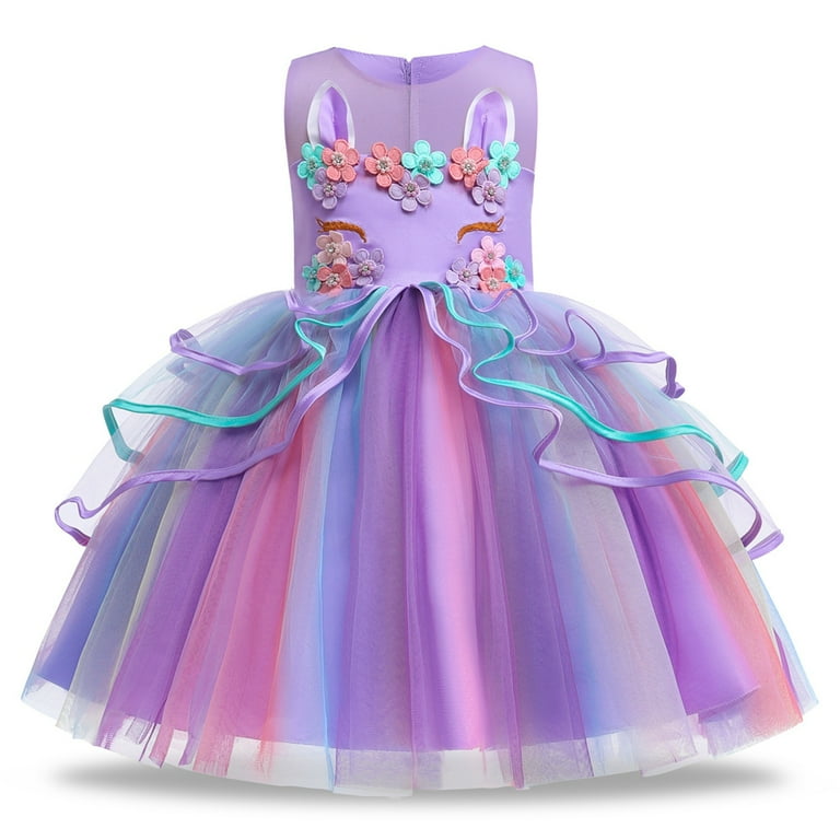 Kids Dresses Girls Unicorn Tutu Dress Rainbow