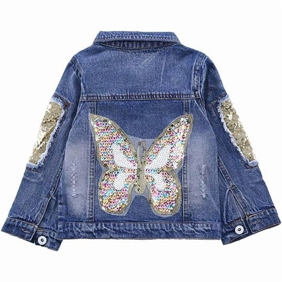 Peacolate Butterfly Embroidered Sequins Denim Jacket for Girls, Spring/Autumn, Ages 9-10 Years