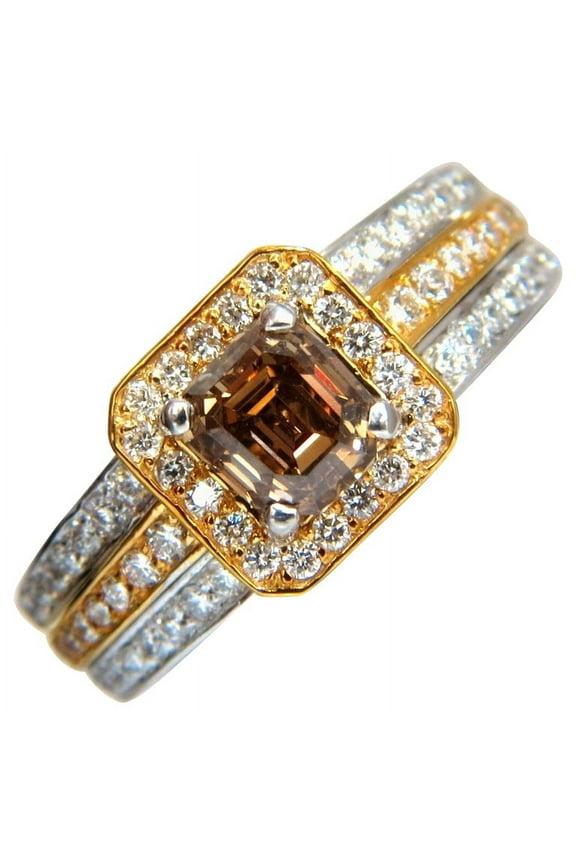 3.10ct natural fancy yellow brown diamond raised halo mod deco ring 14kt