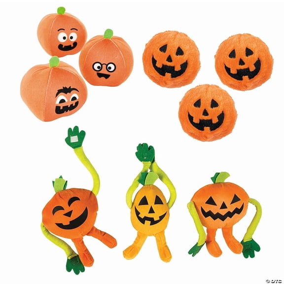 3"  11" Halloween Stuffed Pumpkin Jack-O'-Lantern Assortment  36 Pieces