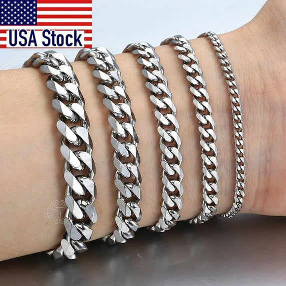 3-11mm Men's Bracelets Stainless Steel Curb Cuban Link Chain Black Gold Color Silver Color Bracelet For Women Jewelry KBM03 GC