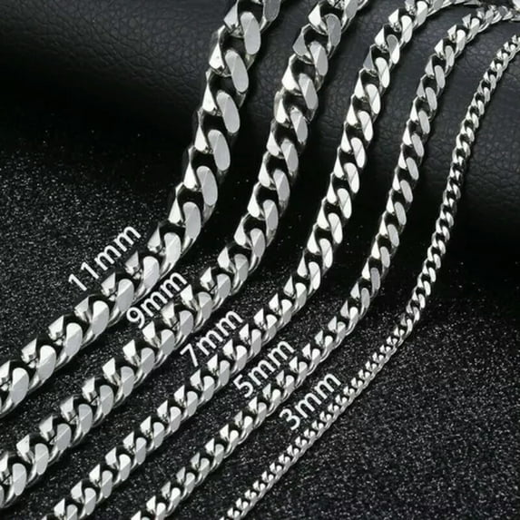 3-11mm Silver/Gold Plated Stainless Steel Cuban Link Necklace Chain Choker 16-24