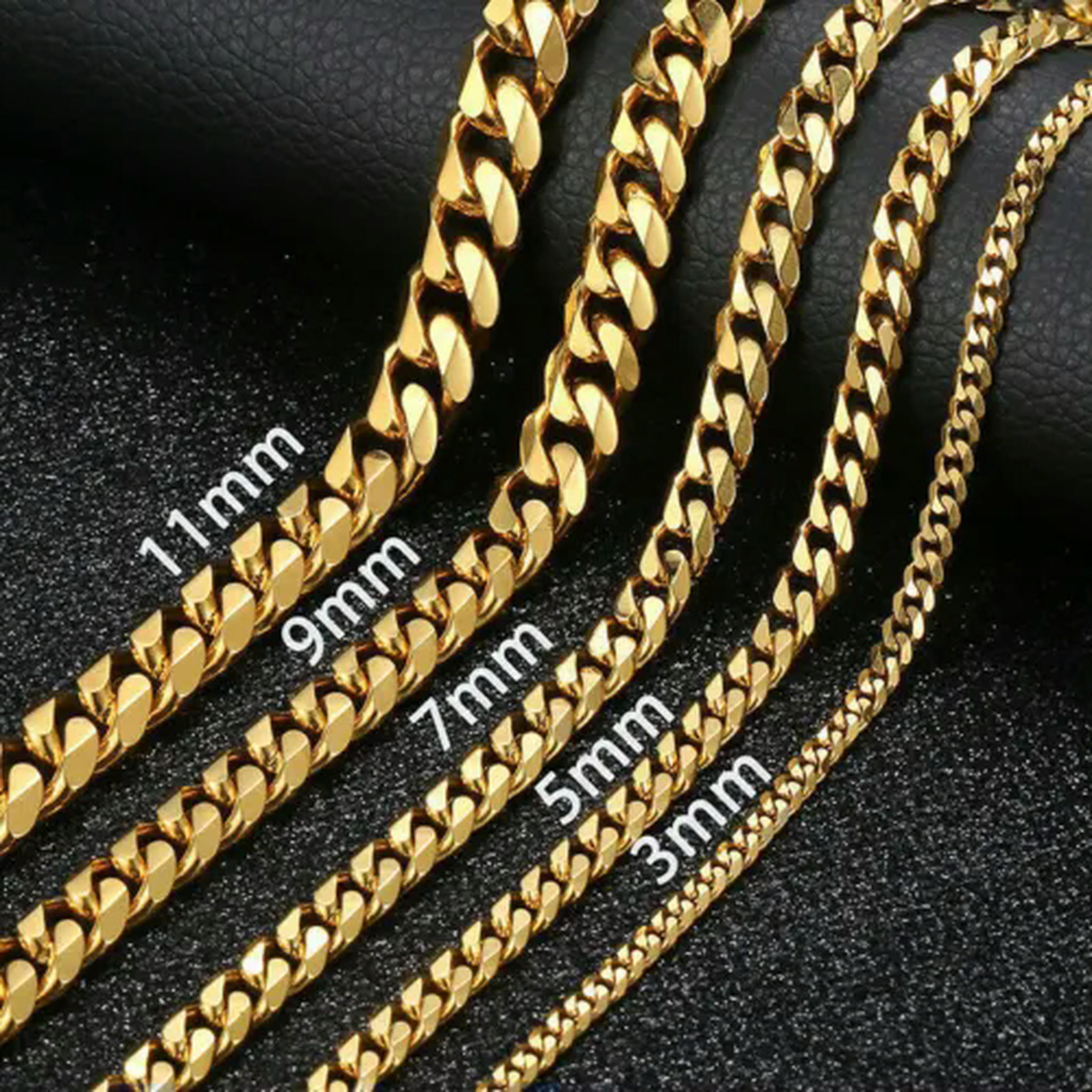 3-11mm Silver/Gold Plated Stainless Steel Cuban Link Necklace Chain ...