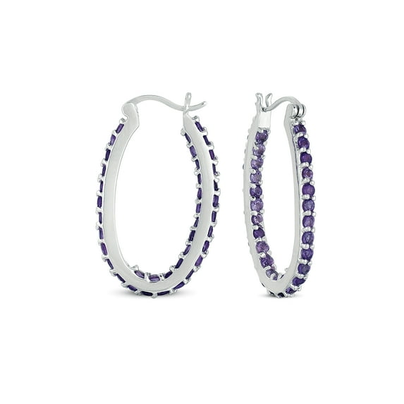 3.12 Carat T.G.W. Amethyst Inside Outside Hoop Earrings in Sterling Silver