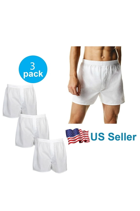 3-12 PACK Men's White Boxer Shorts W/ Comfortable Flex Waistband (White, M, 3 Pack)